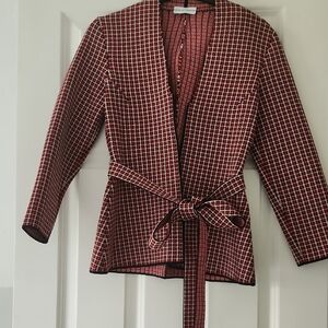 Elegant Red Checkered Women's Jacket